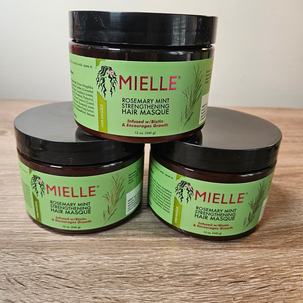 Mielle Rosemary Mint Strengthening Hair Masque 12oz Biotin Infused 3 Pack Bundle